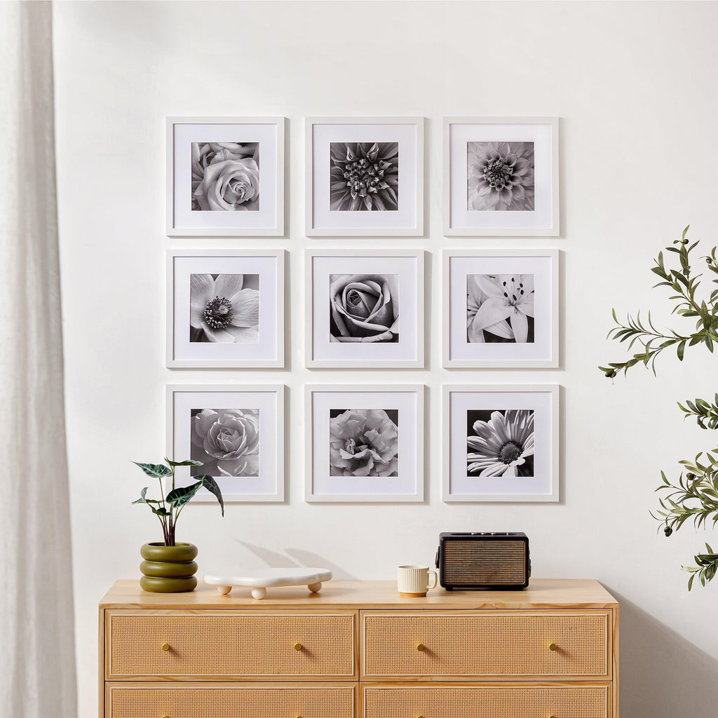 Picture Frames Set of 9, 12x12 in, Acrylic Cover, White