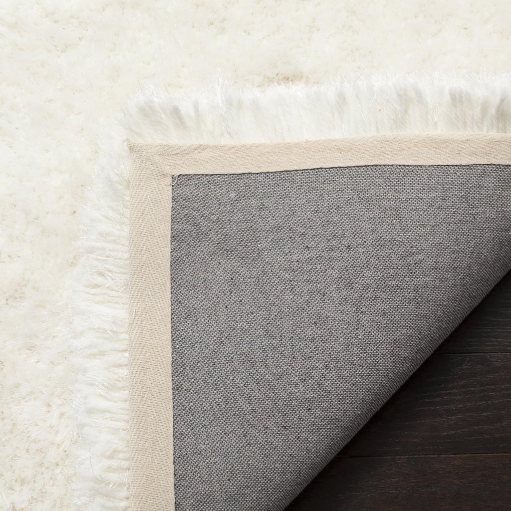 Luxe Shag Collection Area Rug - 6' Square, Ivory, Handmade Glam, 3.2-inch Thick Ideal for High Traffic Areas (SGX160A)