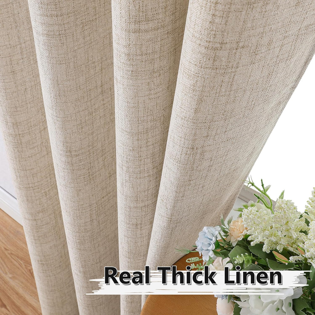 Short Linen Tier Curtains Rod Pocket Semi Sheer Half Kitchen Curtain Burlap Light Filtering Thick Linen Drapes, 30 x