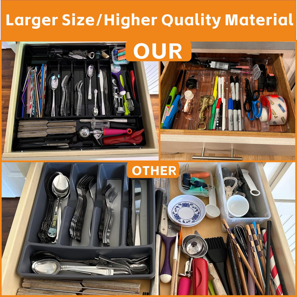 Clear Expandable Silverware Drawer Organizer - Adjust From 11'' to 22'' - Knife,Cutlery,Spoons and Forks