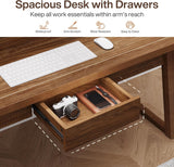 Home Office Executive Desk: 55 Inches Wooden Computer Desk with Drawer, Mid-Century Modern Study Writing Table