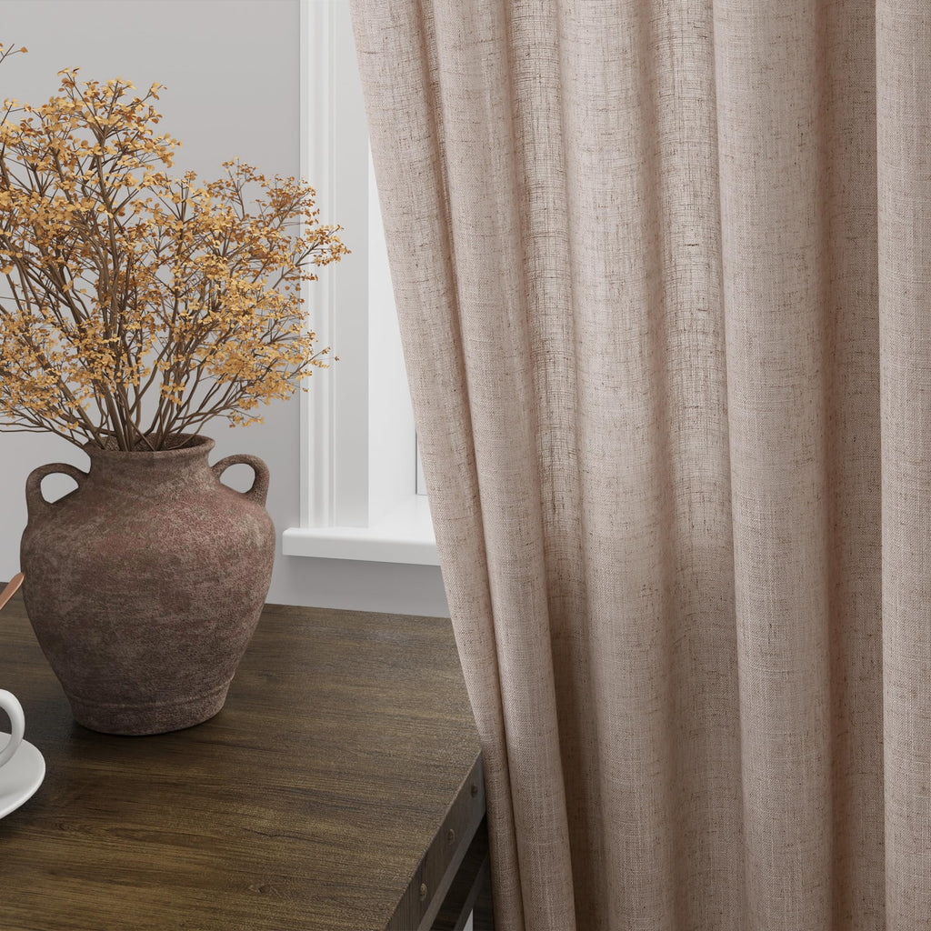 Oatmeal Linen Curtains 84 Inches Long Back Tab Light Filtering Privacy Semi Sheer Curtains Modern Farmhouse Decor
