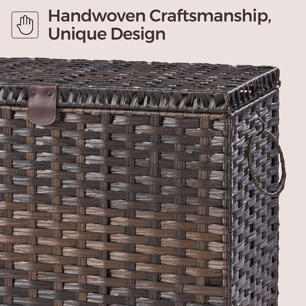 130L Wicker Laundry Hamper with Lid, 3-Section Laundry Basket | 3 Removable Liner Bags; 4 Included Mesh Laundry Bags;