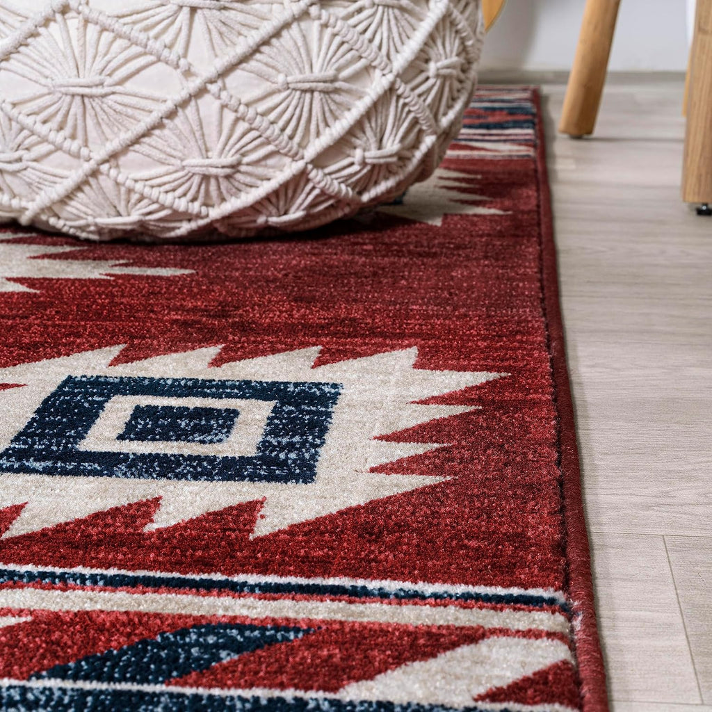Medallion Southwestern Indoor Area Rug Red/Navy/Cream, Serape, Easy-Cleaning, High Traffic, Pet-Friendly