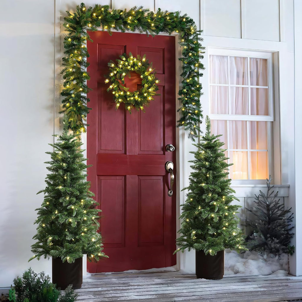LuxenHome 4.5FT Prelit Slim Potted Christmas Tree