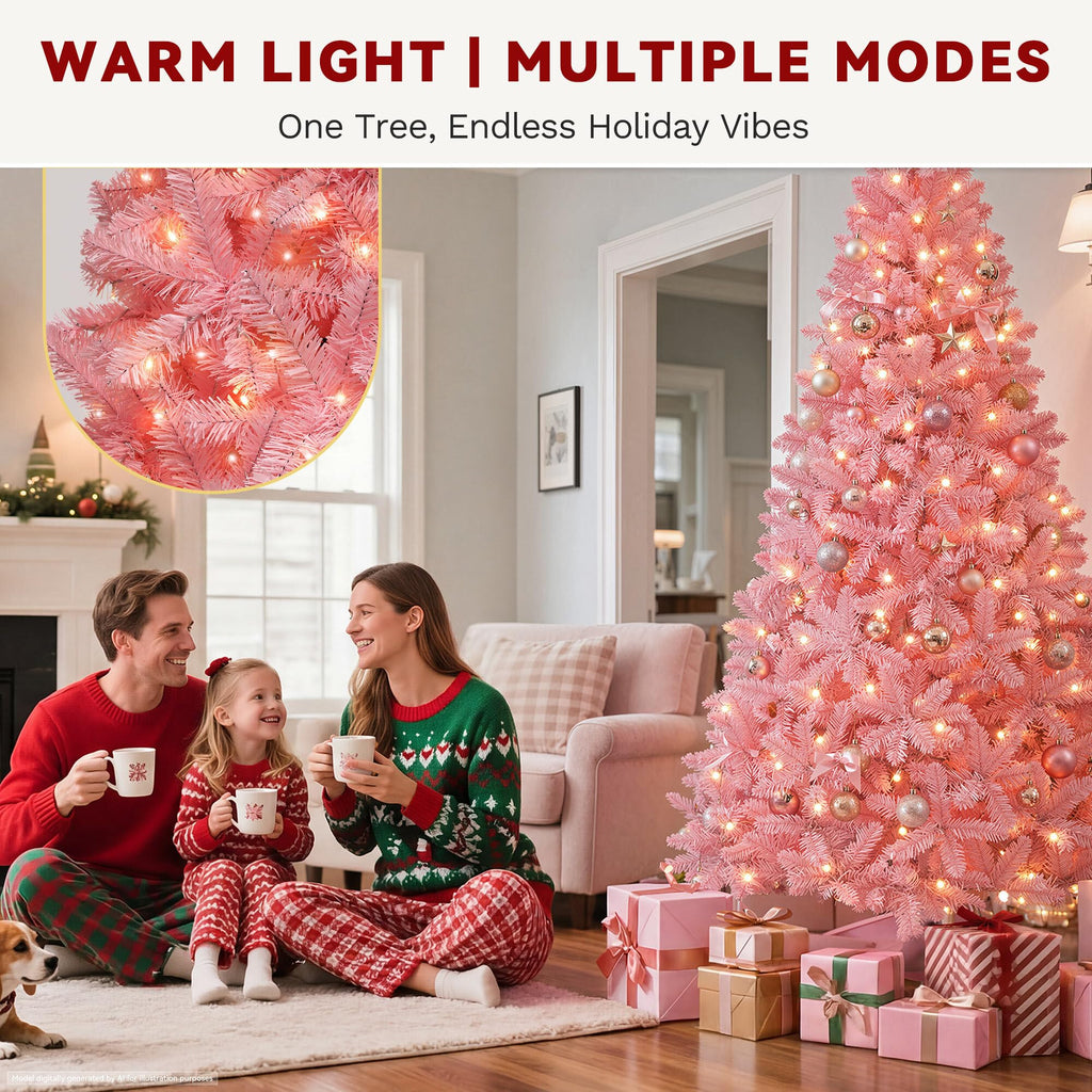 6FT Prelit Pink Artificial Christmas Tree w/250 Warm White Lights