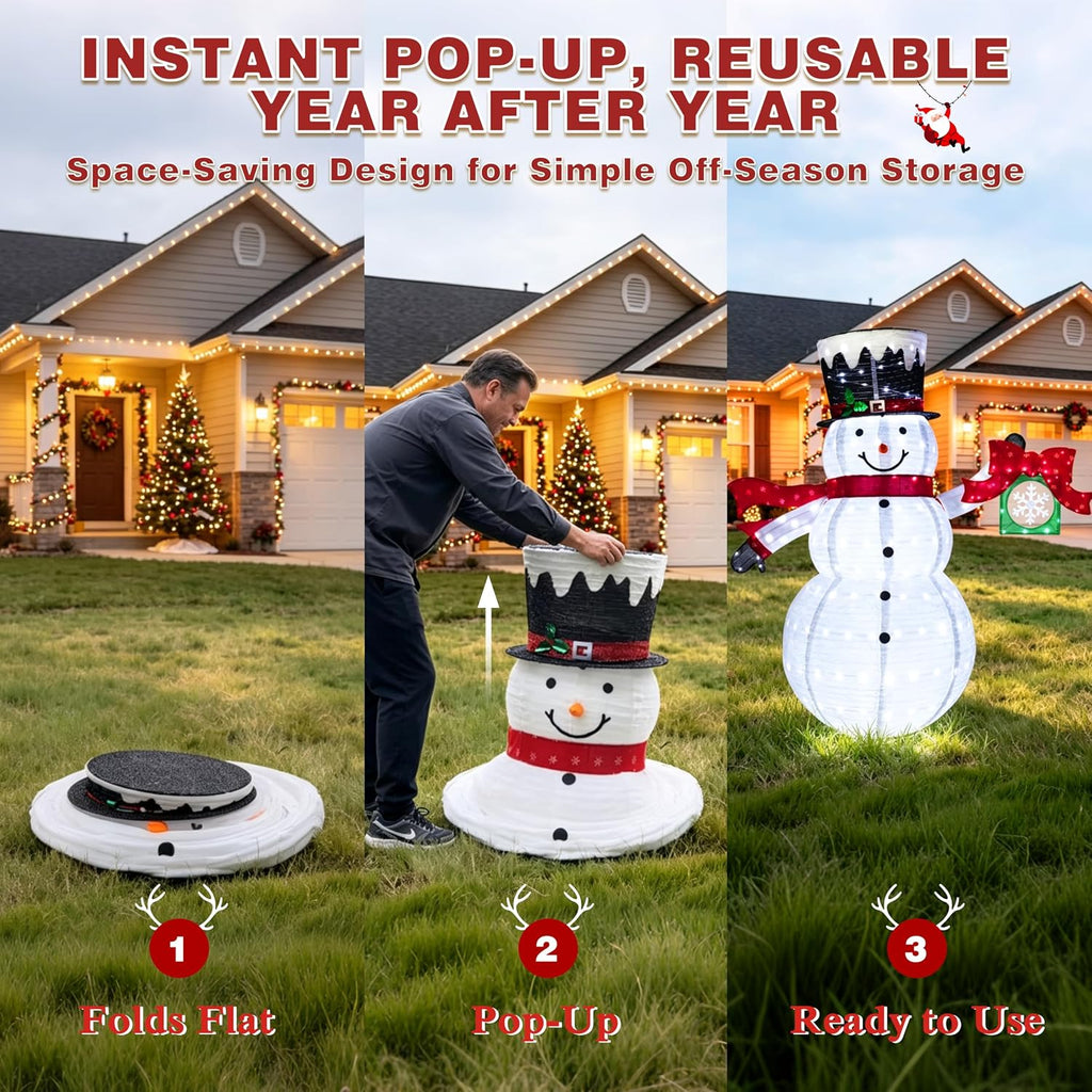 6FT Pop-Up Snowman,Christmas Decor with Rotating Snowflake GiftBox