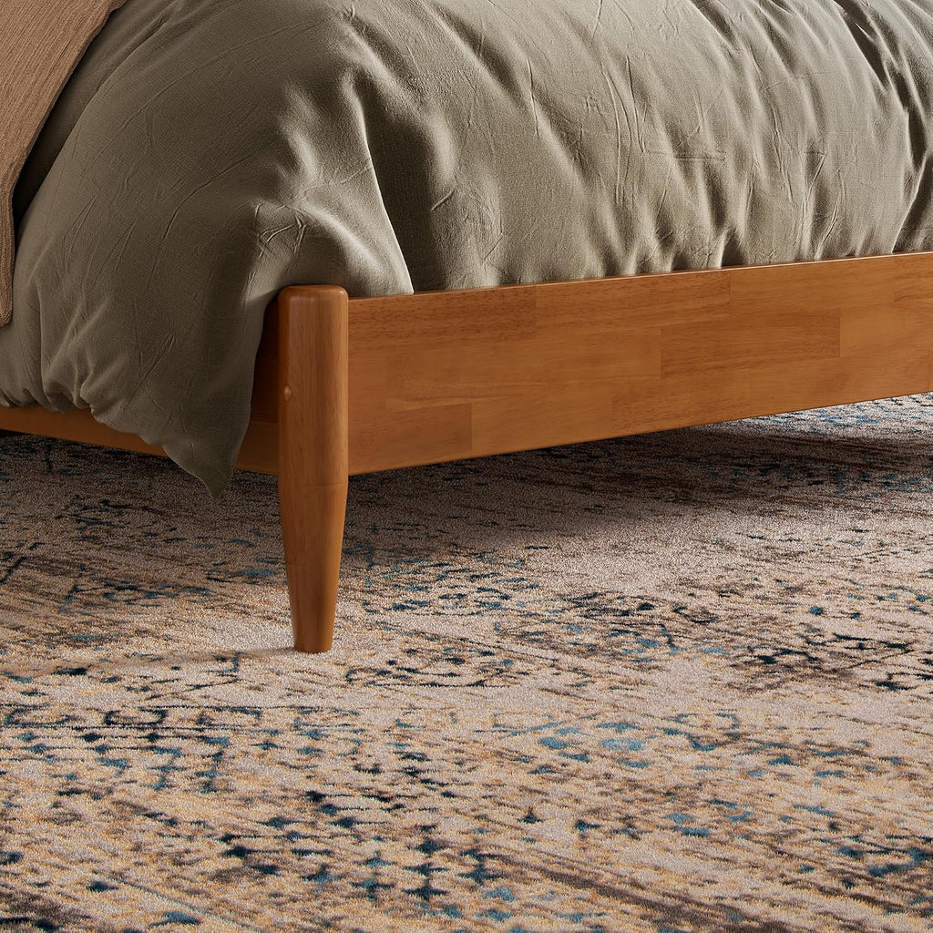 Becket Queen Solid Wood Low Profile Platform Bed, Light Toffee