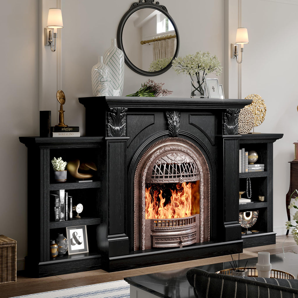 80" Birdcage Electric Fireplace TV Stand with Mantel, Black