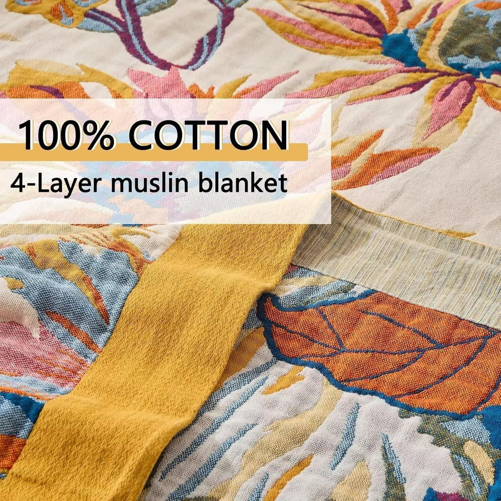Boho Throw Blanket Farmhouse Decor Throw Blanket Bohemian Blanket for Bed 100% Cotton Muslin Woven Couch Blanket All