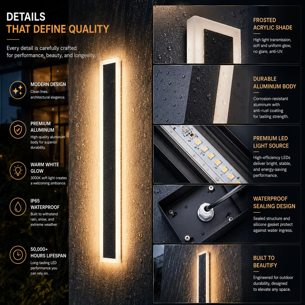 2Pack 79inch Long Outdoor LED Wall Light Waterproof IP65 Warm White
