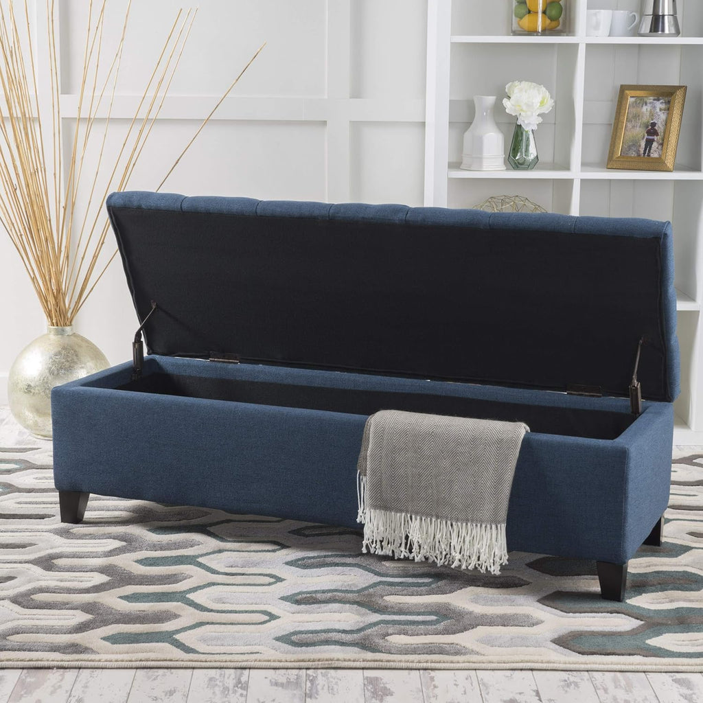 Ottilie Fabric Storage Ottoman, Dark Blue, 17.75"D x 51.5"W x 15.75"H