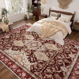 8x10 Washable Vintage Medallion Area Rug, Large Non-Slip Carpet for Living Room Bedroom Red
