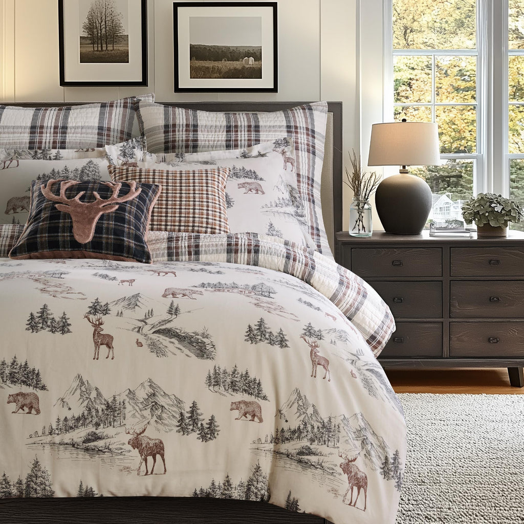 Lodge Toile Comforter Set - Comforter (90 x 94in.) Two Standard Pillow Cases (26x20in.) - Toile - Brown