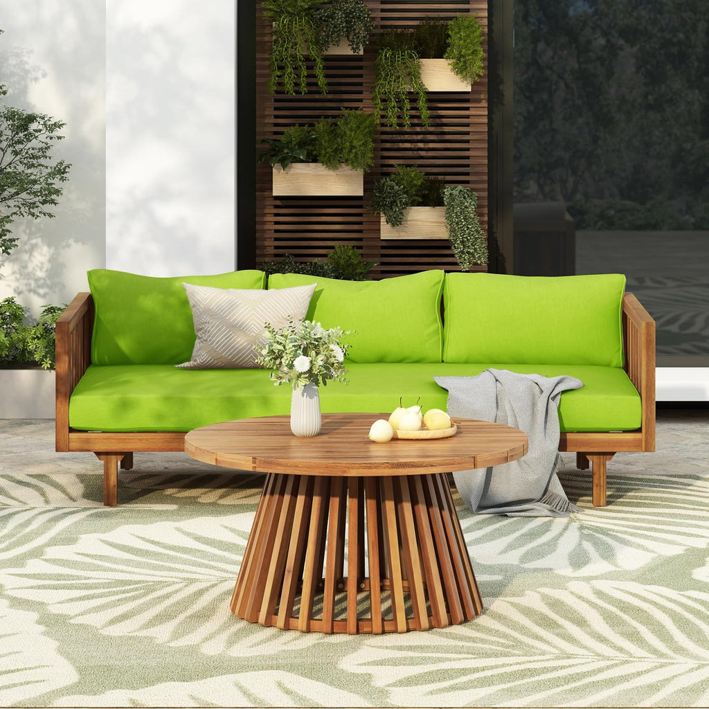 Claremont Patio Sofa and Coffee Table Set, 2 Piece Outdoor Patio Furniture Set with Cushion, Acacia Wood 3 Seater