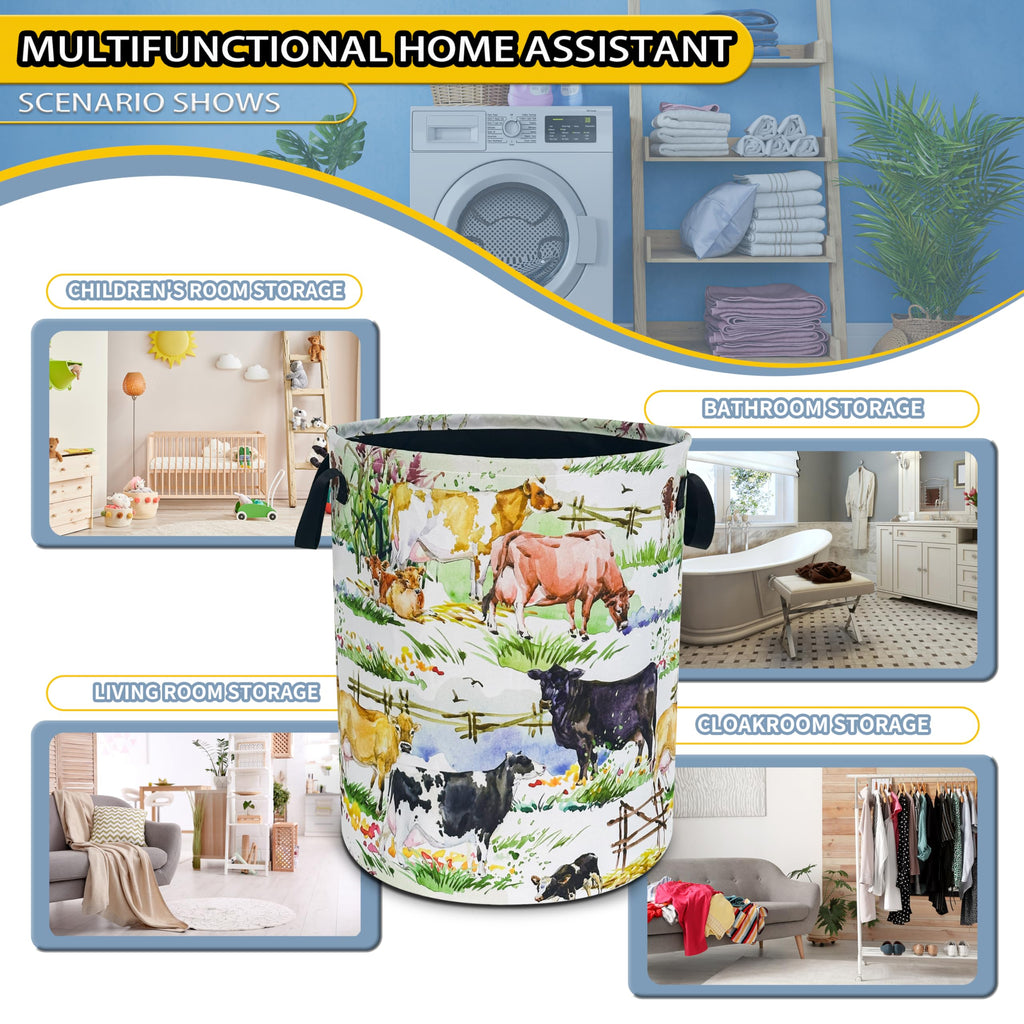 Cow Farm Laundry Basket Foldable Waterproof Hamper 18.9 x 16.5 Inch