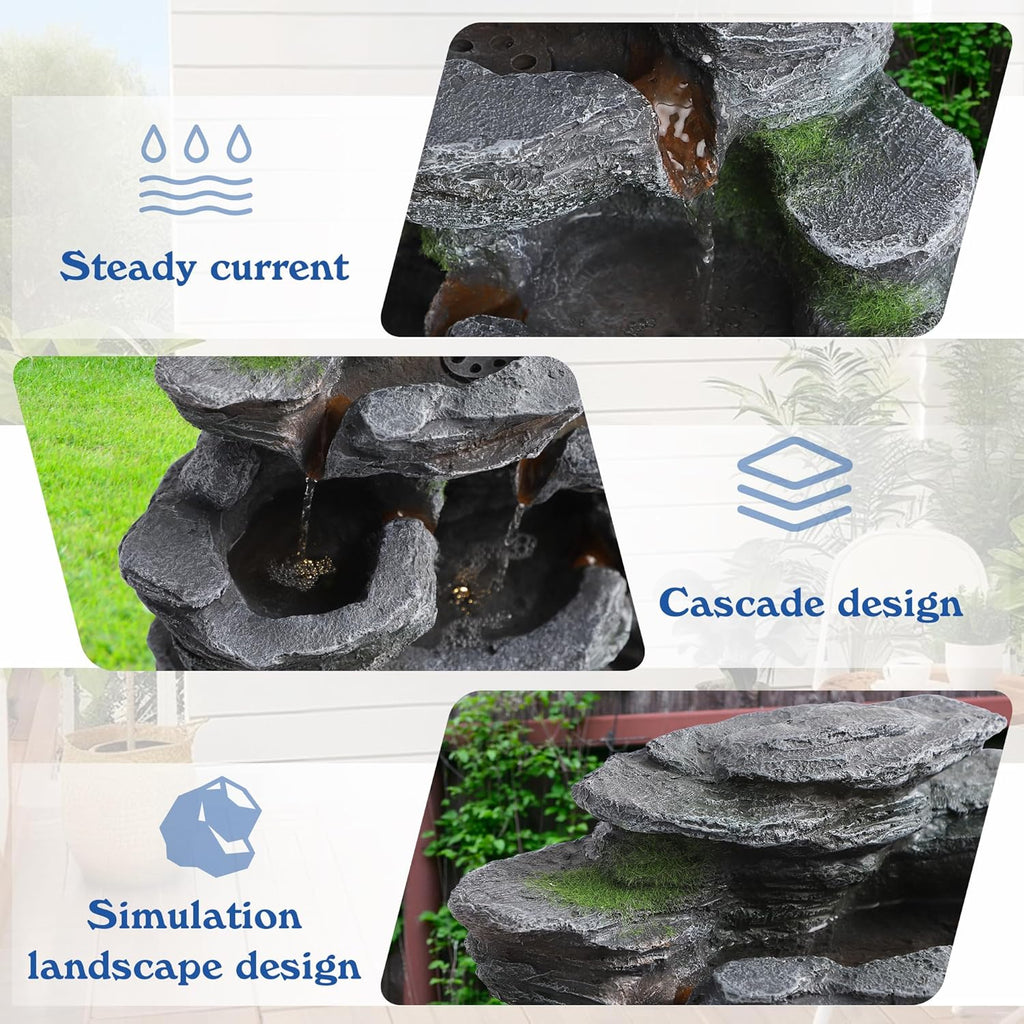 7-Tiers Cascading Rock Water Fountain Outdoor