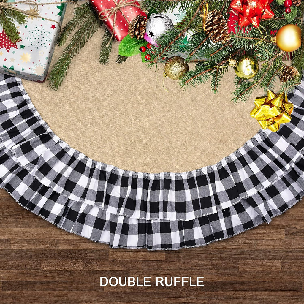 Burlap Halloween Tree Skirt, 48'' Buffalo Plaid Black and White Decorations