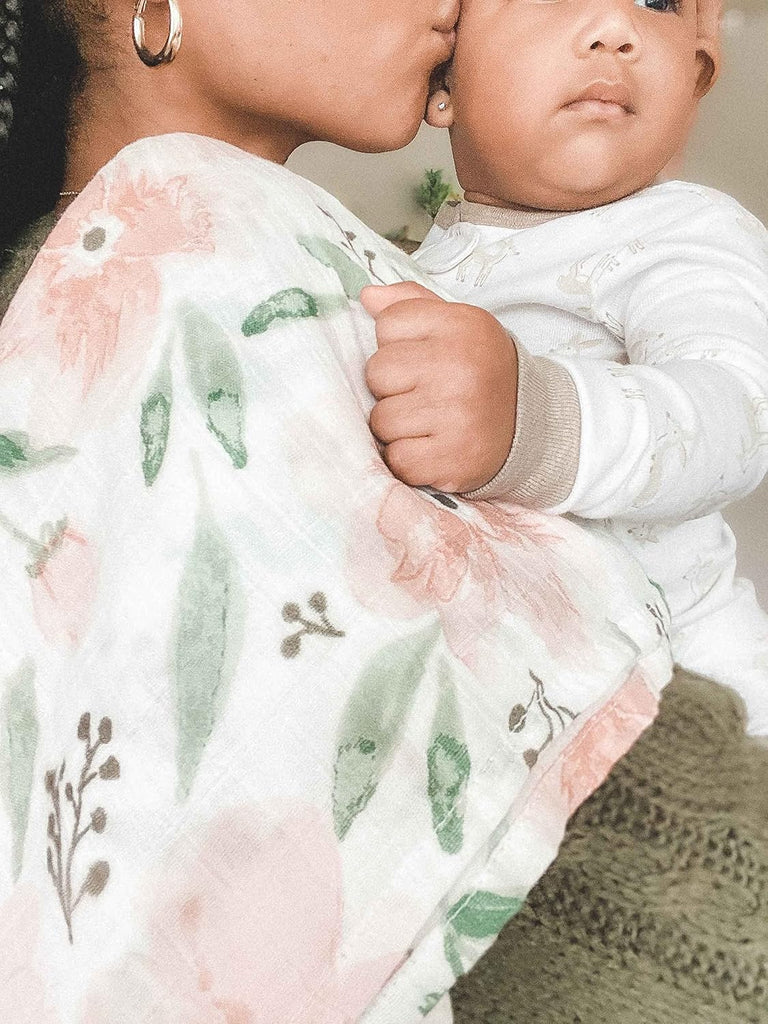 100% Cotton Muslin Swaddle Blankets, Parker Pink Floral, Baby Blanket, Set of 2, 47" x 47", Swaddles for Newborns