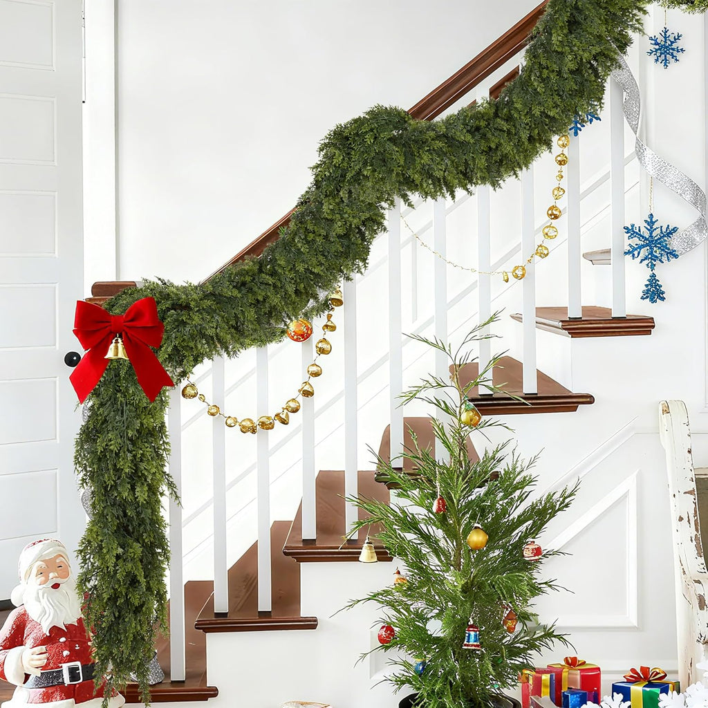 9Ft Christmas Cedar Garland, Artificial Realistic Greenery Faux Garlands Touch Like Real Pine Needles Xmas Décor