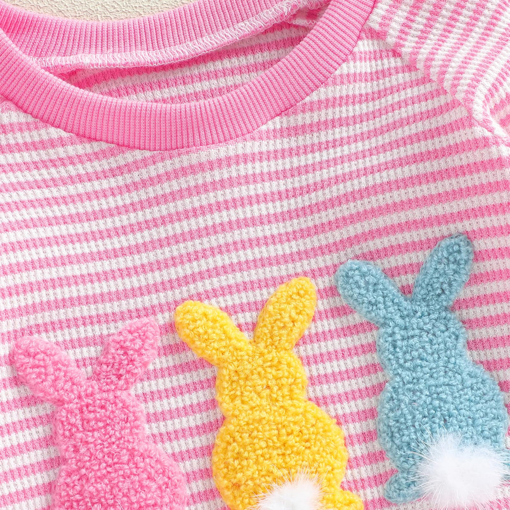 Baby Girl Easter Outfit Newborn Waffle Knit Bunny Onesie Infant Rabbit Jumpsuit Long Sleeve Romper Spring Clothes (A