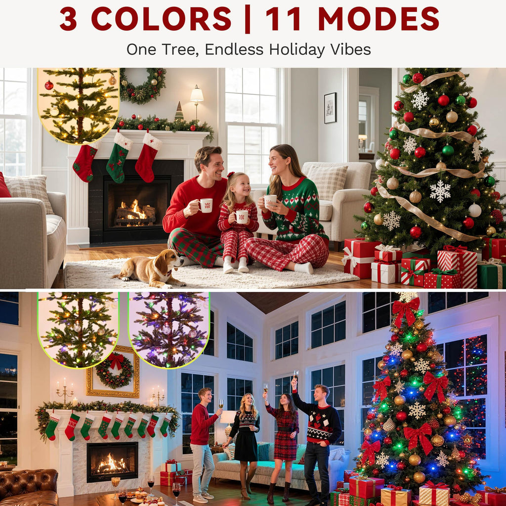 7.5FT Pre-Lit Sparse Alpine Christmas Tree PE 300 Warm Multi LED Light
