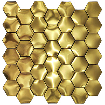3D Gold Wall Panels Hexagon Metal Tile Gold Backsplash Tiles [Set of 5]