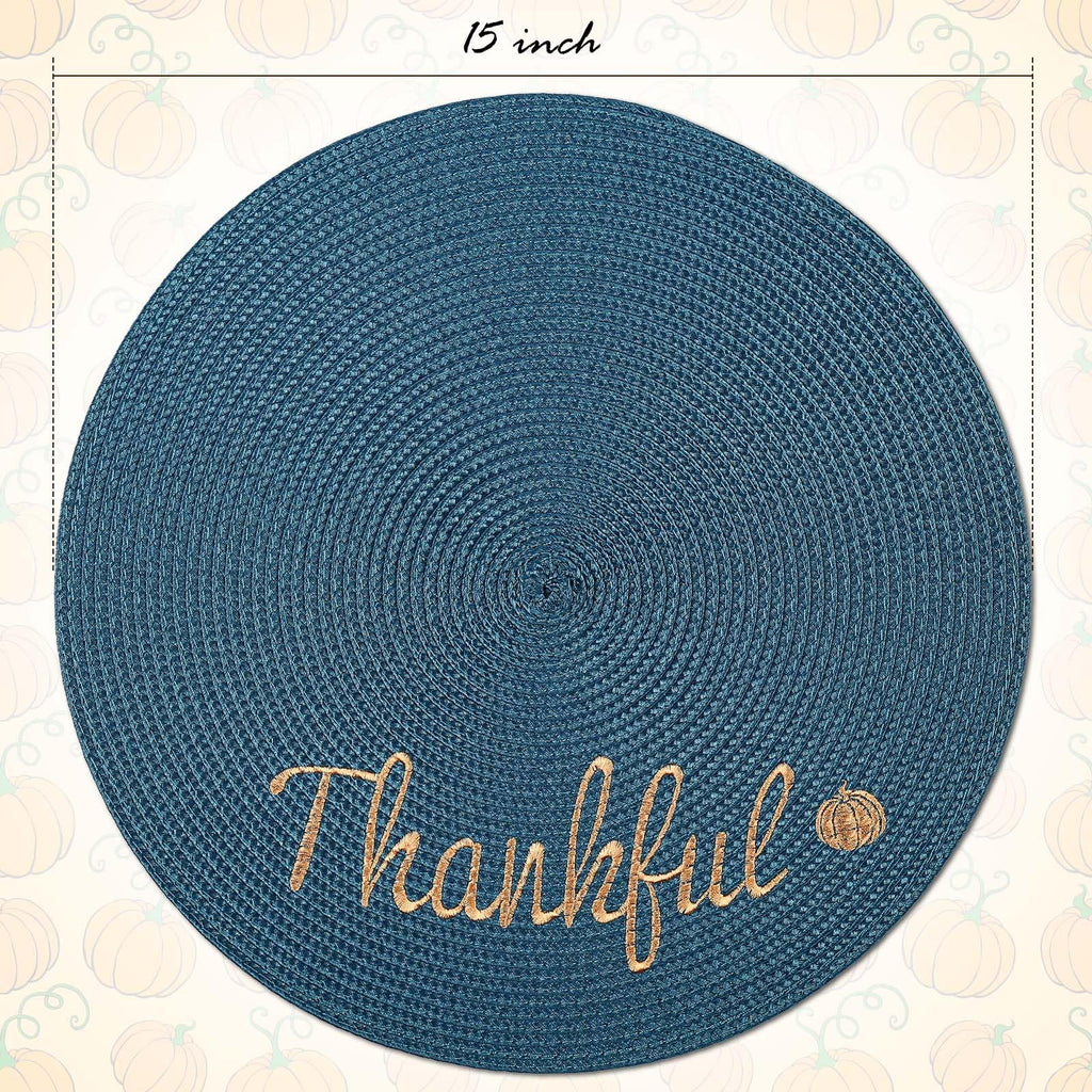 Round Placemats Set of 6 Table Mats for Thanksgiving Tables Washable Non-Slip Place mats 15 Inch for