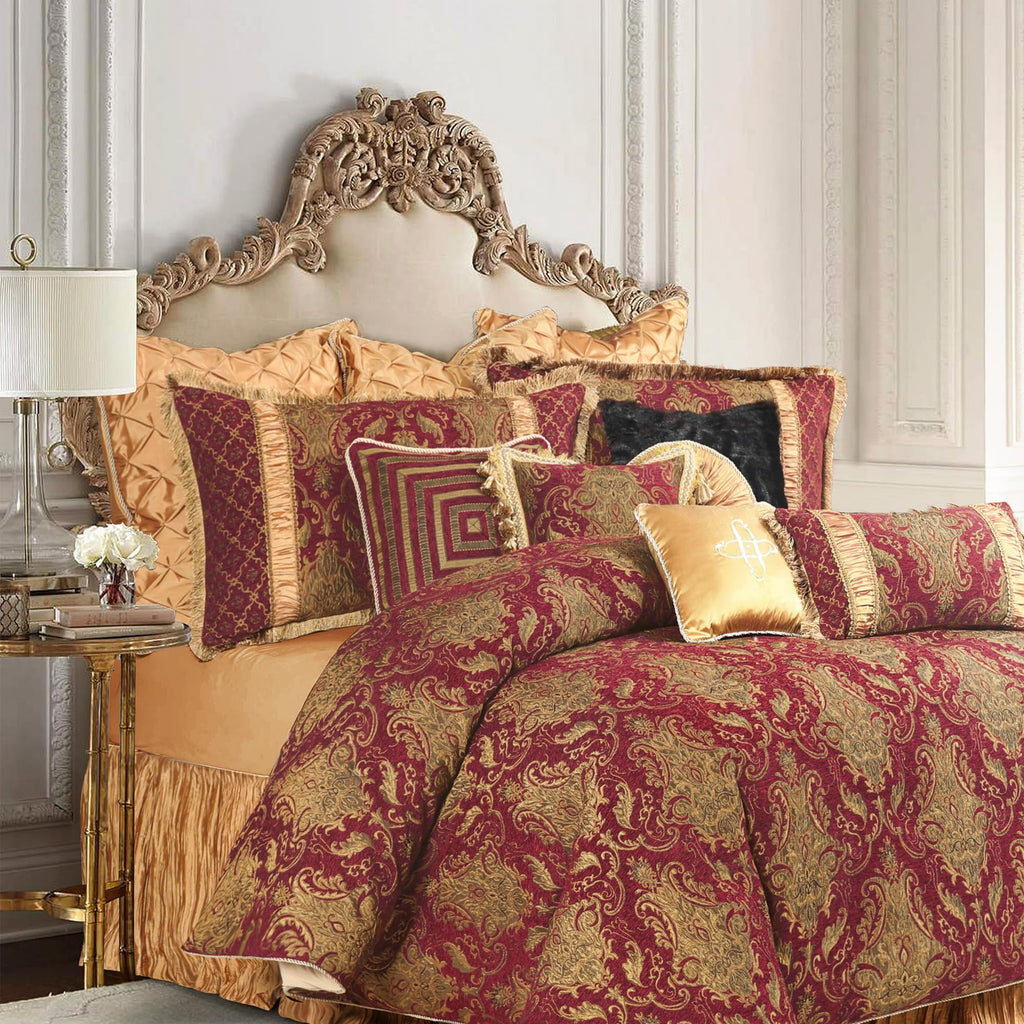13-Piece Jacquard Comforter Set, King Bedding Set, Red