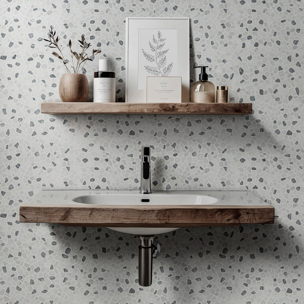 Marble Wall Tile | Black and White Pebbles Pattern Tumbled | 12" x 12"