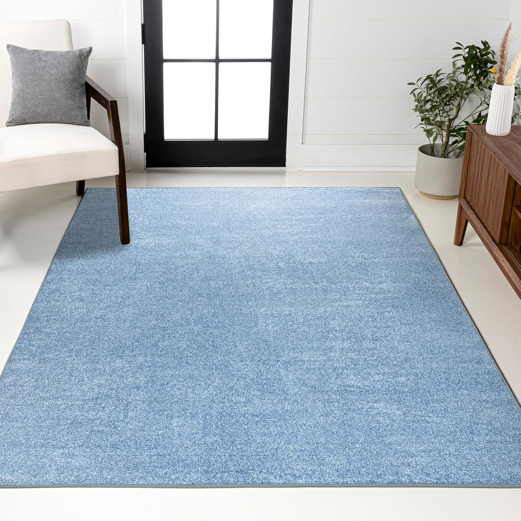 Haze Solid Low-Pile Classic Blue Area Rug 12x15, Coastal,Bohemian,Minimalist,Classic, Easy-Cleaning