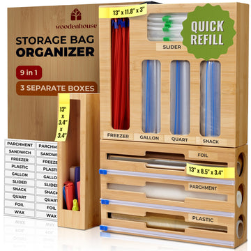 Kitchen Drawer Organizer, 9" 1 Sandwich Storage Bag Organizer & Foil Wrap