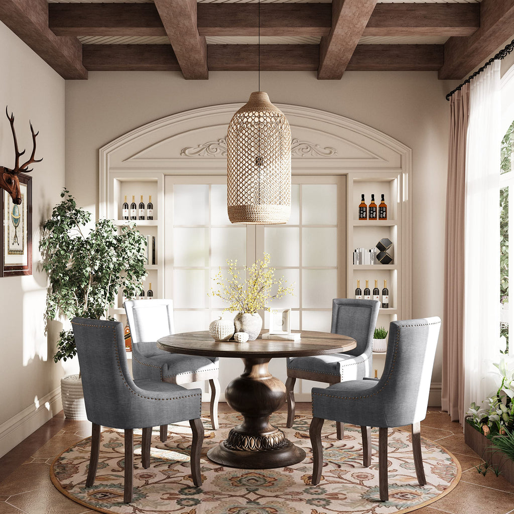 Fabric Vintage Upholstered Side Chairs Set of 2, Sillas De Comedor, Farmhouse Solid Wood Kitchen Dining Room Chairs