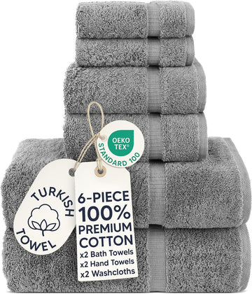 6 Piece Towels Set, 100% Cotton Luxury Turkish Towels , Soft Absorbent Bath Towel Set with 2 Bath Towels 2 Hand