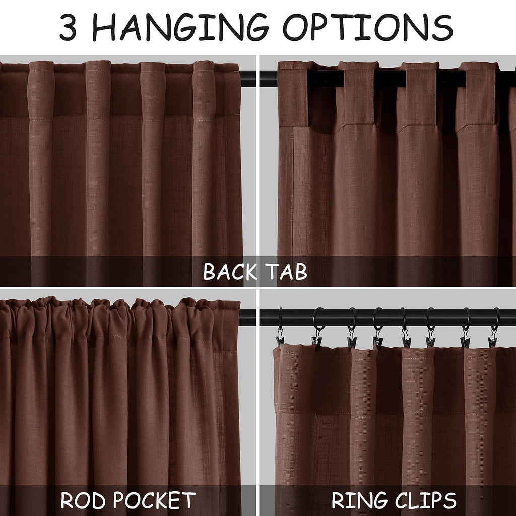Rustic Brown Linen Curtains 84 Inch Length 2 Panels Set Rod Pocket Back Tab Light Filtering Window Drapes Dining Room
