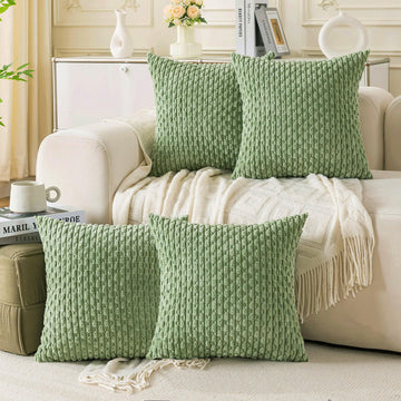 Set of 4 Sage Green Decorative Throw Pillow Covers 20x20 Inch Corduroy Pillow Covers for Bed Couch Sofa Living Room