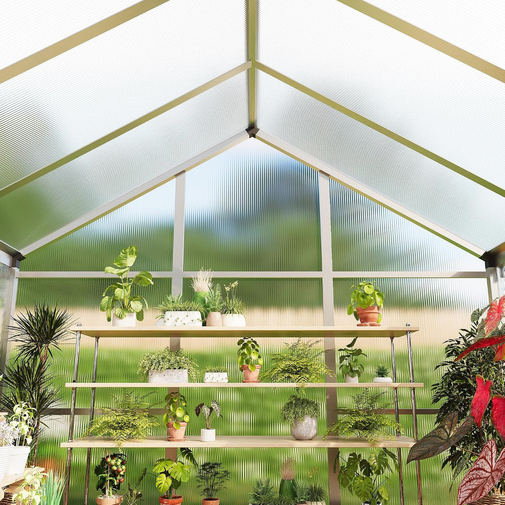 6x6 ft Walk-in Greenhouse, Polycarbonate Panels with Reinforced Aluminum Frame, Large Garden Green House for Planting
