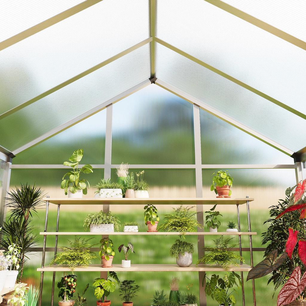 8 x 10 FT Greenhouse, Greenhouses for Outside, Polycarbonate Greenhouse with Aluminum Frame, Lockable Door and