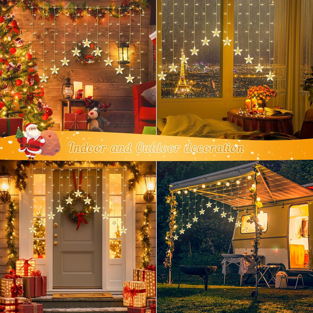 Christmas Star Icicle Curtain Lights,118LED Warm White