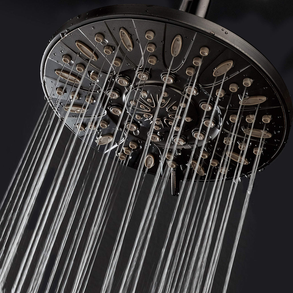 OIL RUBBED BRONZE High Pressure 6-Setting 7" Rain Shower Head - Angle Adjustable, Anti-Clog Showerhead Jets