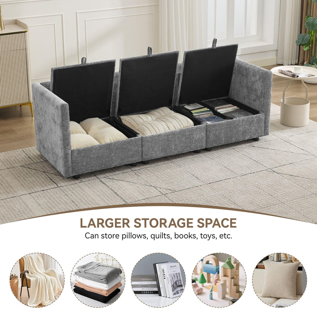 80" Cloud Modular 3 Seater Sofa with Storage, Modern Upholstered Storage Sofa Couch Deep Seat, Sectional Sofa