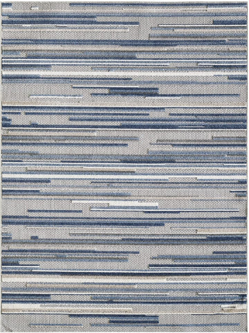 2' x 4' Blue Abstract Striped Indoor Outdoor Area Rug