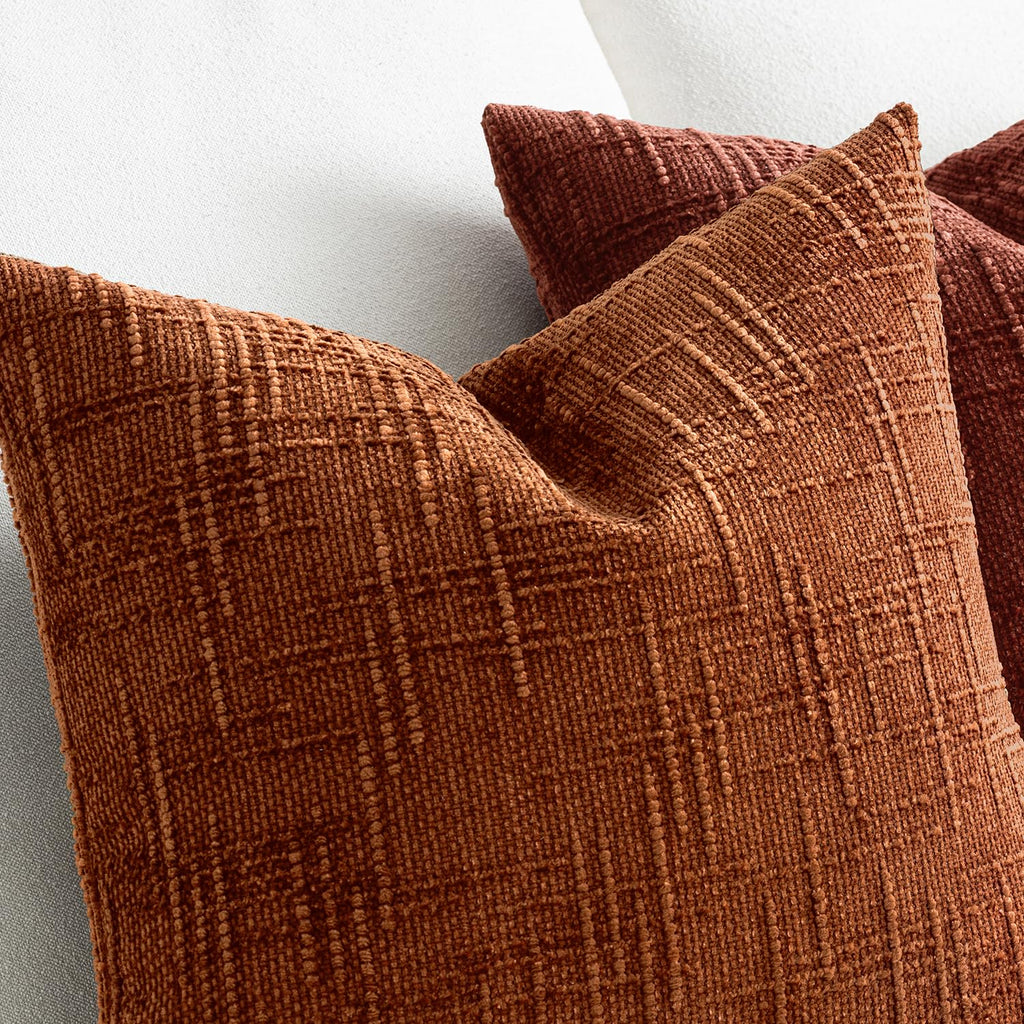 Chenille Textured Fall Euro Throw Pillow Covers Burnt Orange 22x22