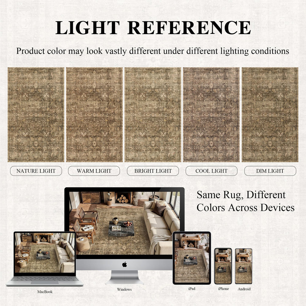2.6x8 Washable Kitchen Runner Rug Non-Slip Vintage Brown Throw Carpet