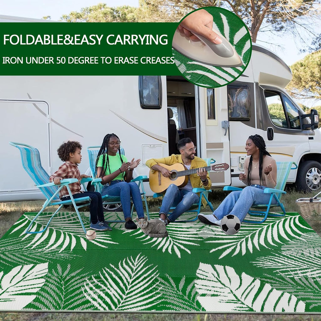 Reversible Outdoor Rugs 8'x10' Waterproof Outdoor Patio Rugs Clearance Portable RV Camping Mats Green Lightweight