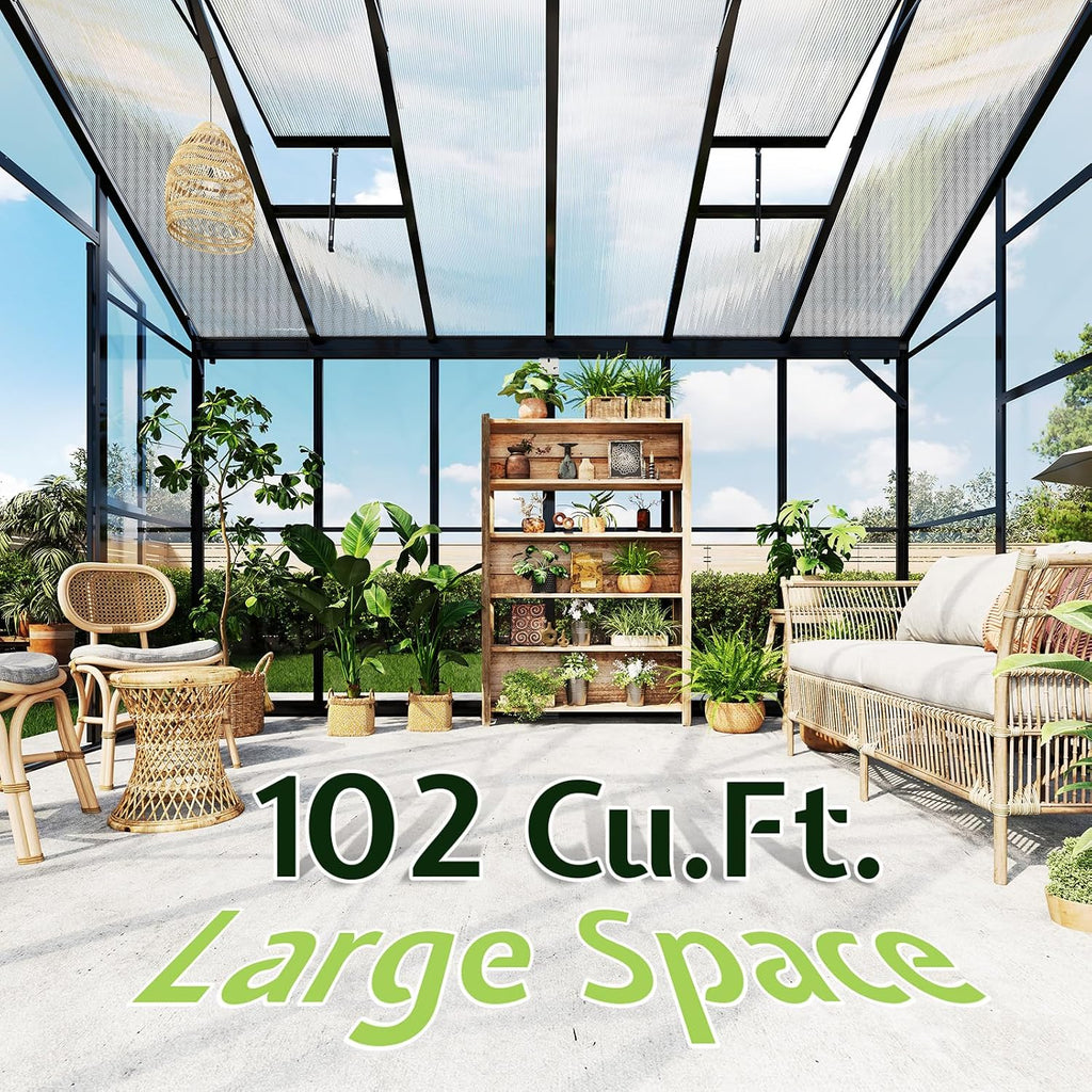 12 x 10 x 8-Ft Hybrid Polycarbonate Greenhouse | Quick-Connect Aluminum Frame, Dual Roof Vents, Double Doors