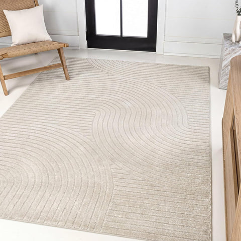 JONATHAN Y Hallie High-Low Curve Ivory/Cream Indoor/Outdoor Area Rug, 8x10, Minimalist, Japandi, Pet Friendly