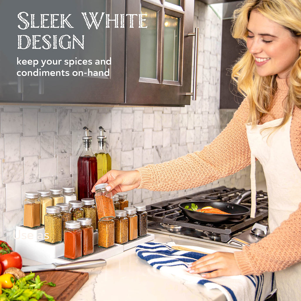 Plastic 3-Tier Expandable Spice Rack, Adjustable Length, Stability with Non-Skid Shelf, For Easy Visibility