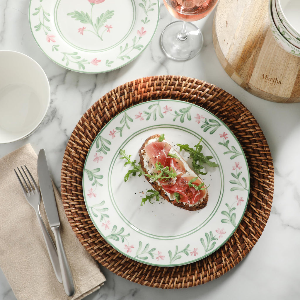 Maiden Crown Plates and Bowls Sets, 12-Piece New Bone China Dinnerware Sets, Botanical Floral Design Dish Set