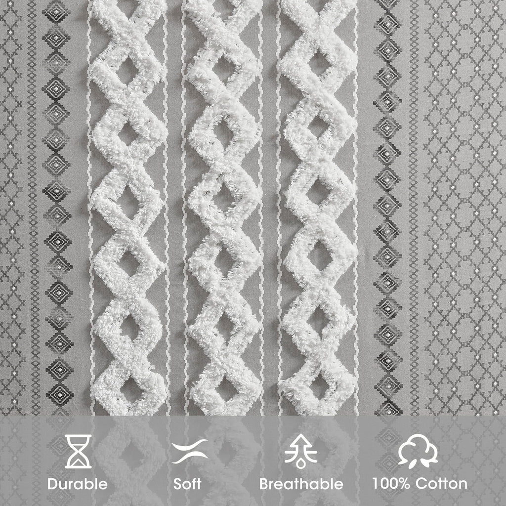 100% Cotton Boho Window Curtain, Single Panel, 50x84 Gray